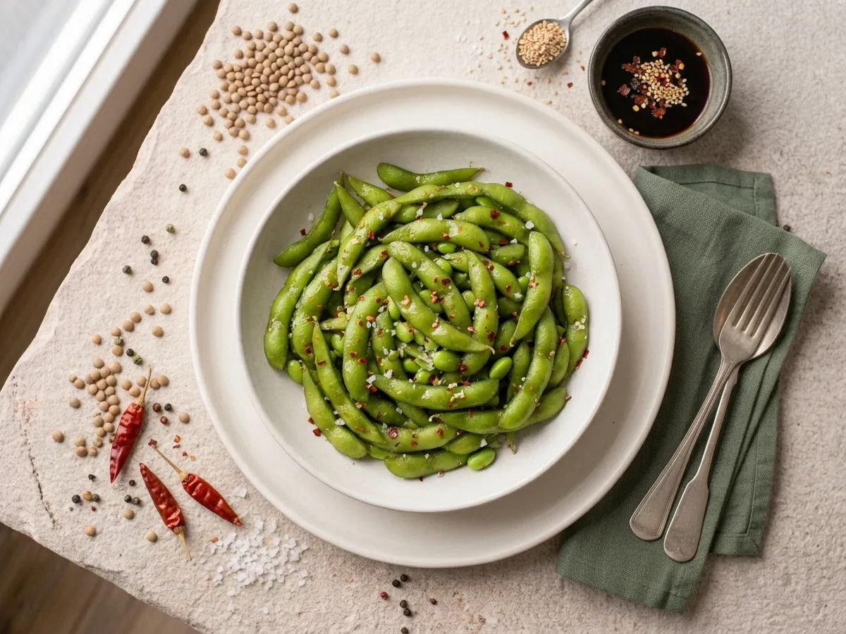 Edamame mit Meersalz und Chili