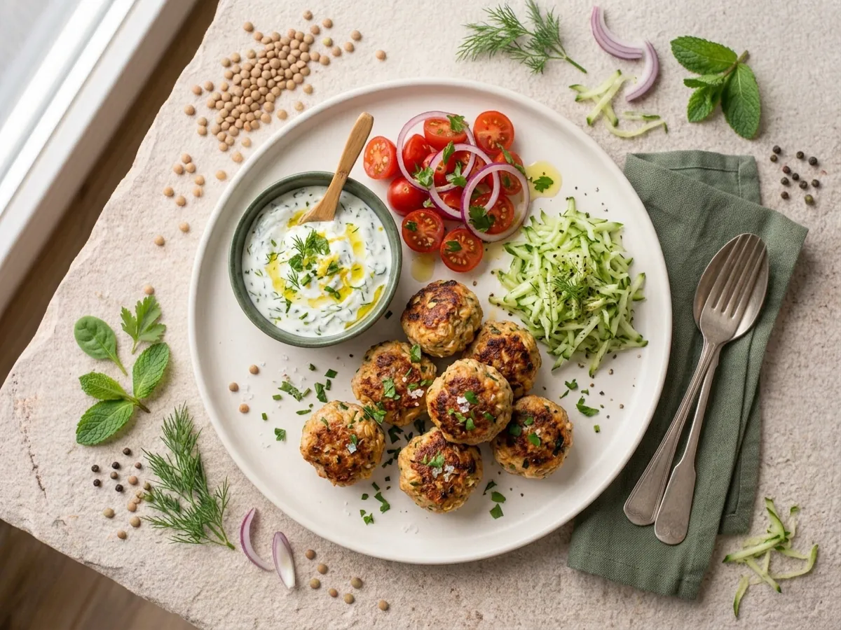 Puten-Hackbällchen mit Joghurt-Kräuter-Dip