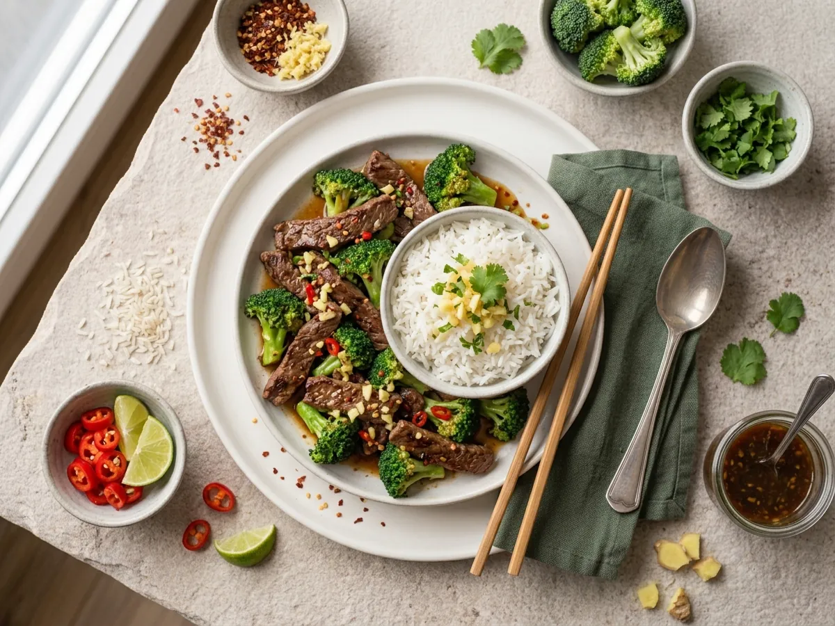 Rindfleisch mit Brokkoli aus dem Wok